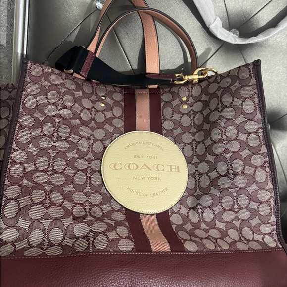Coach Handbags - Coach Maroon Signature Tote with Cream Patch and Pink Stripe